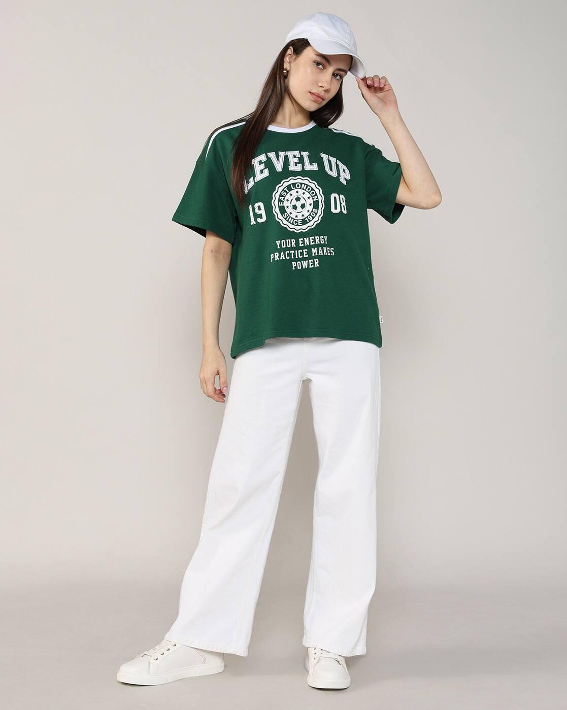 Women Typographic Print Regular Fit Crew-Neck T-Shirt