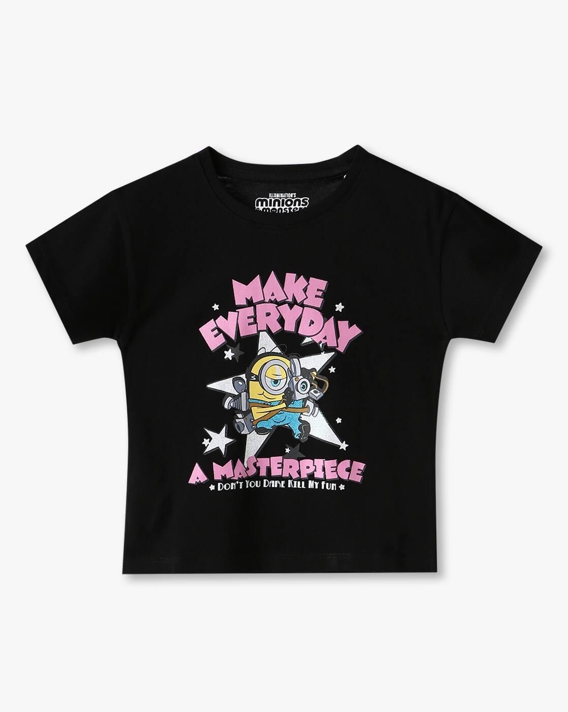 Boys Minions Print Regular Crop Fit Round-Neck T-Shirt