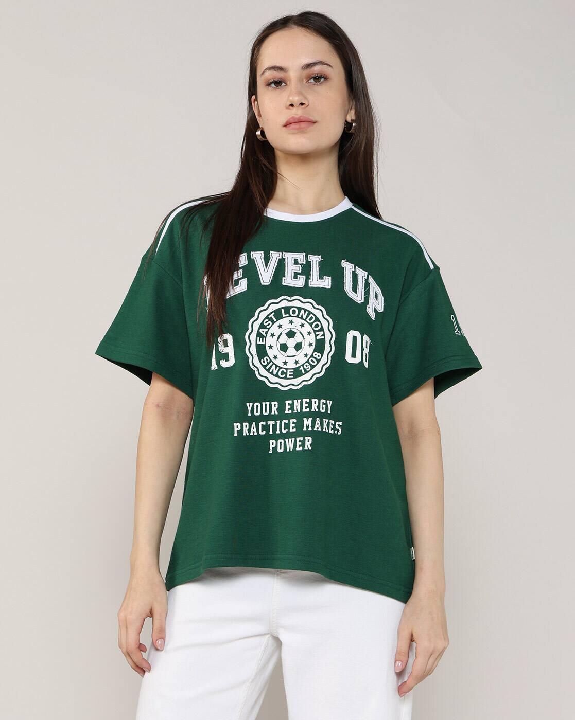 Women Typographic Print Regular Fit Crew-Neck T-Shirt