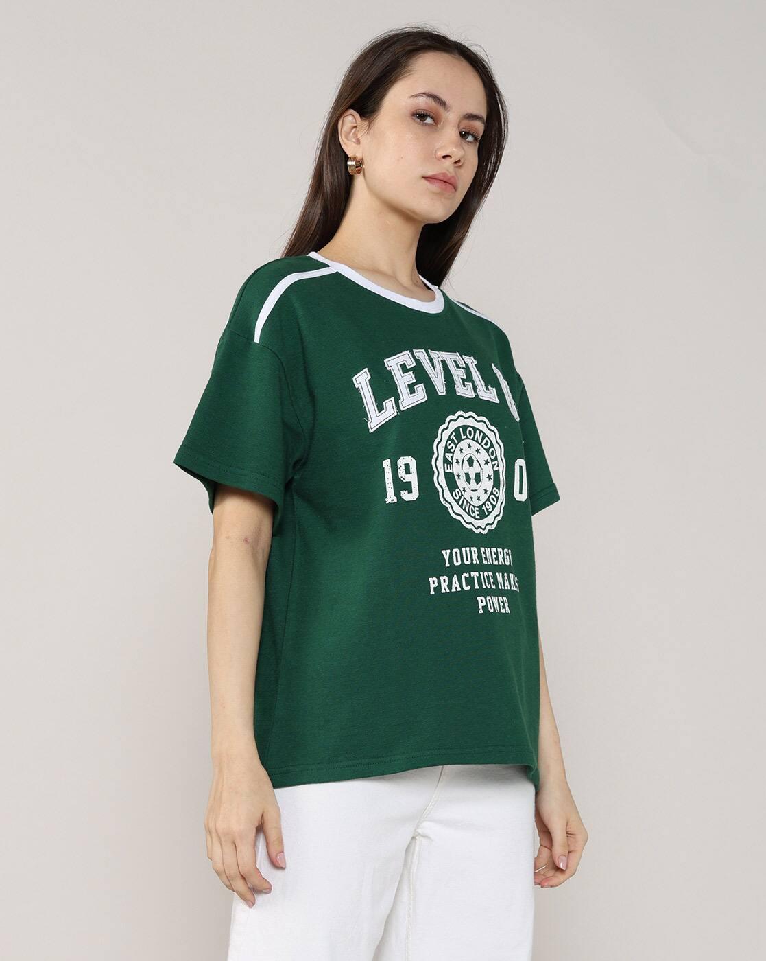 Women Typographic Print Regular Fit Crew-Neck T-Shirt