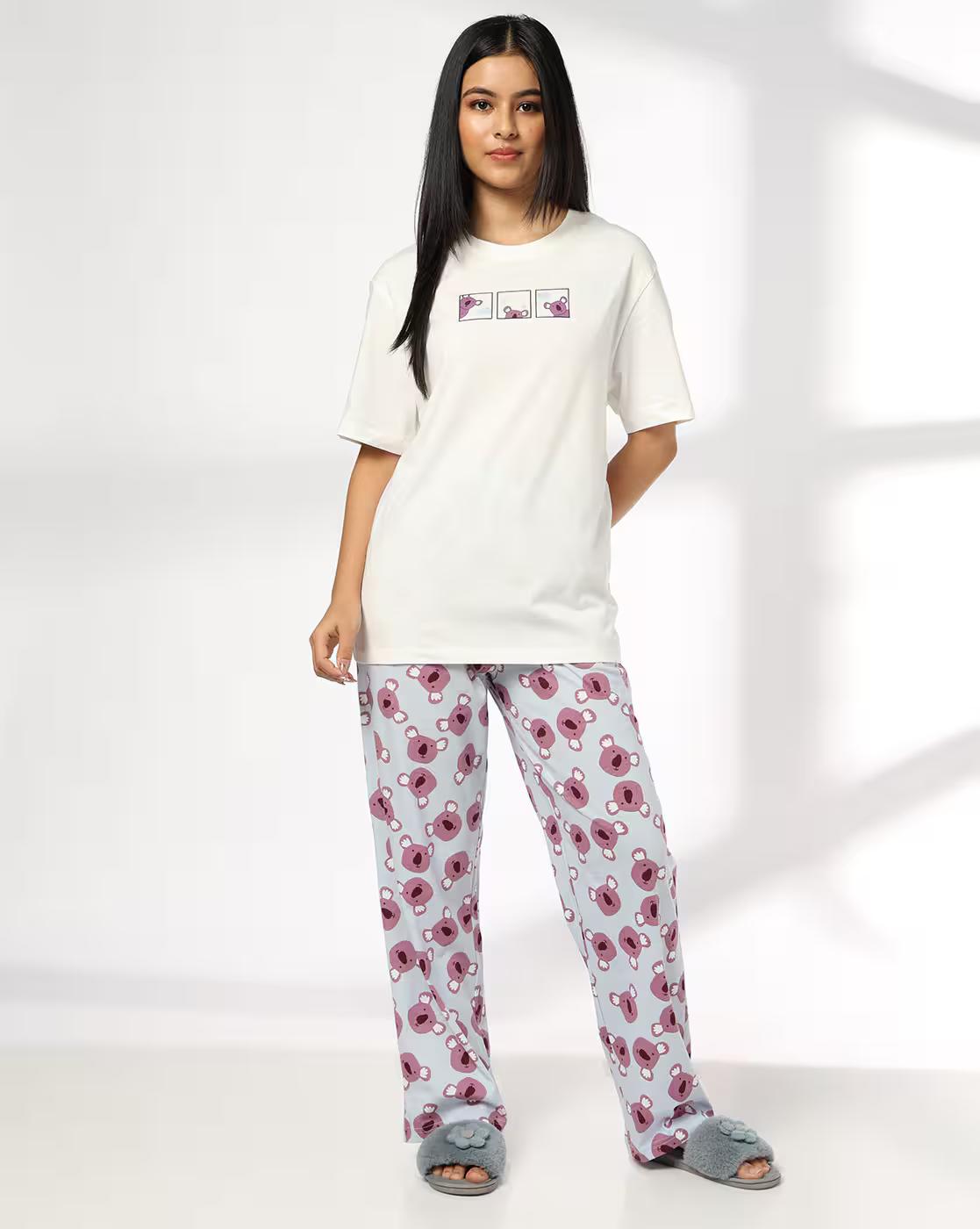 Women Graphic Print T-Shirt & Pyjamas Sets
