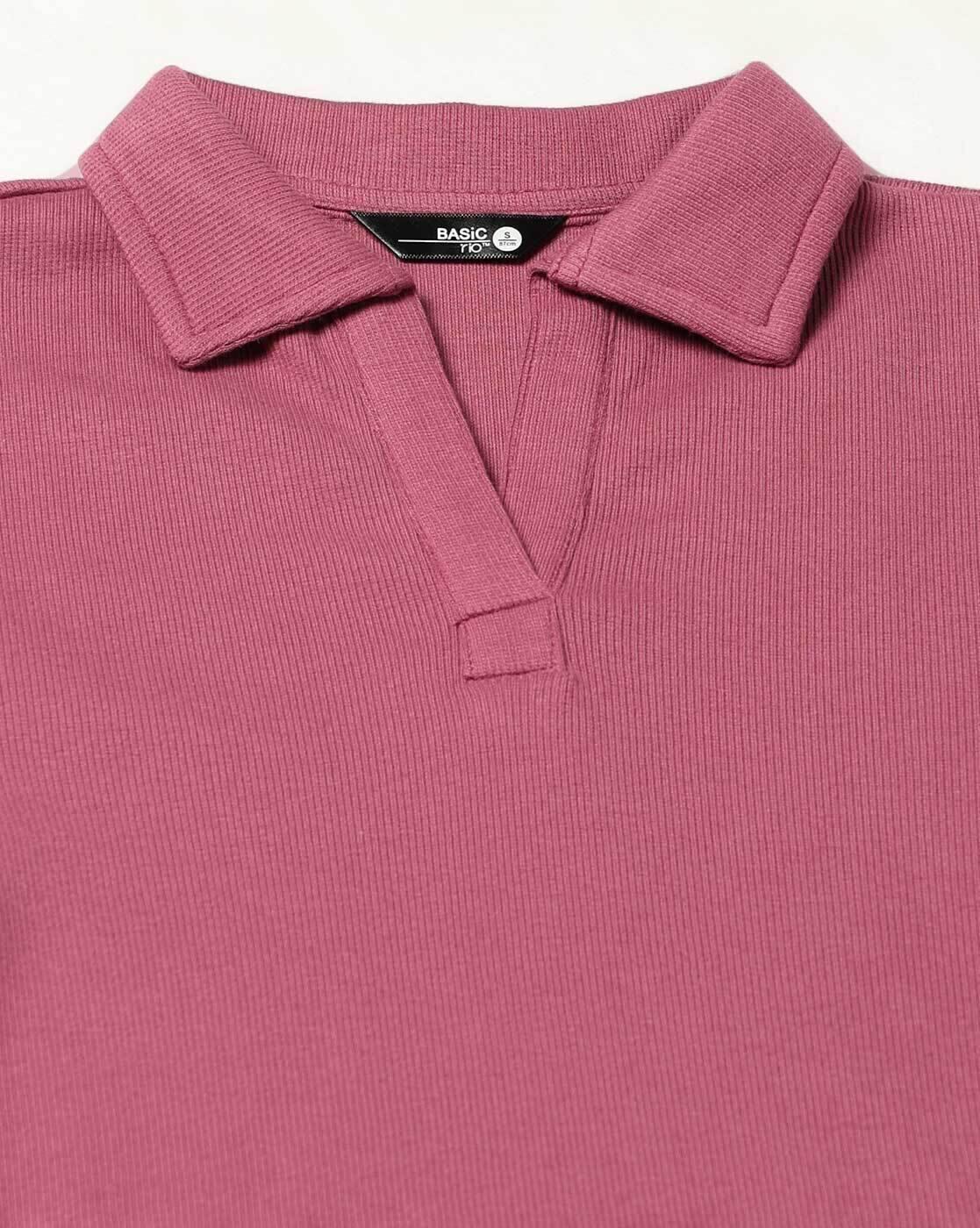 Women Ribbed Regular Fit Polo T-Shirt