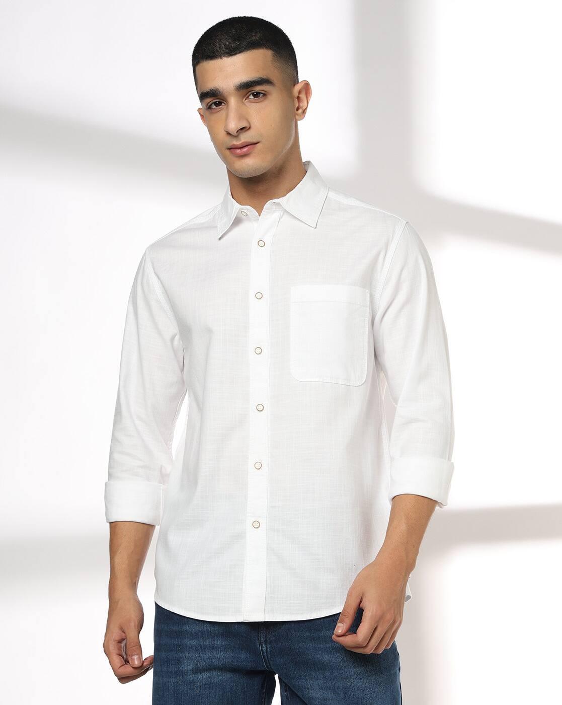 Men Regular Fit Shirt with Patch Pocket