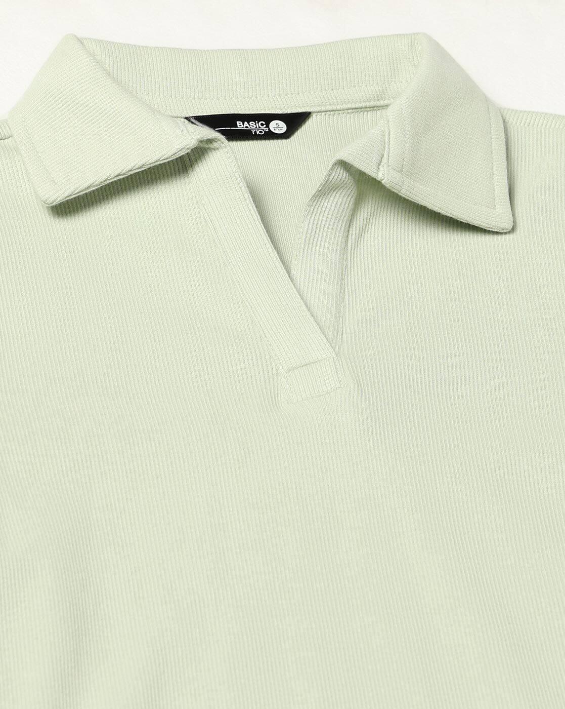 Women Ribbed Regular Fit Polo T-Shirt