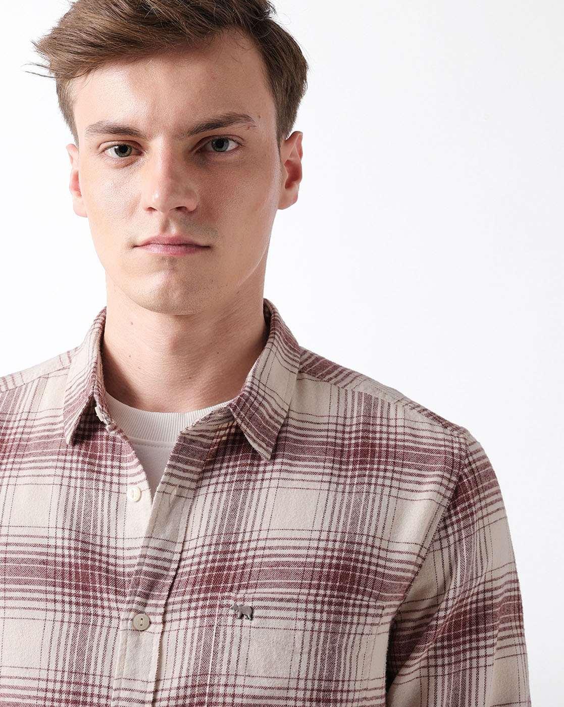 Men Cotton Flannel Checked Regular Fit Casual Shirt