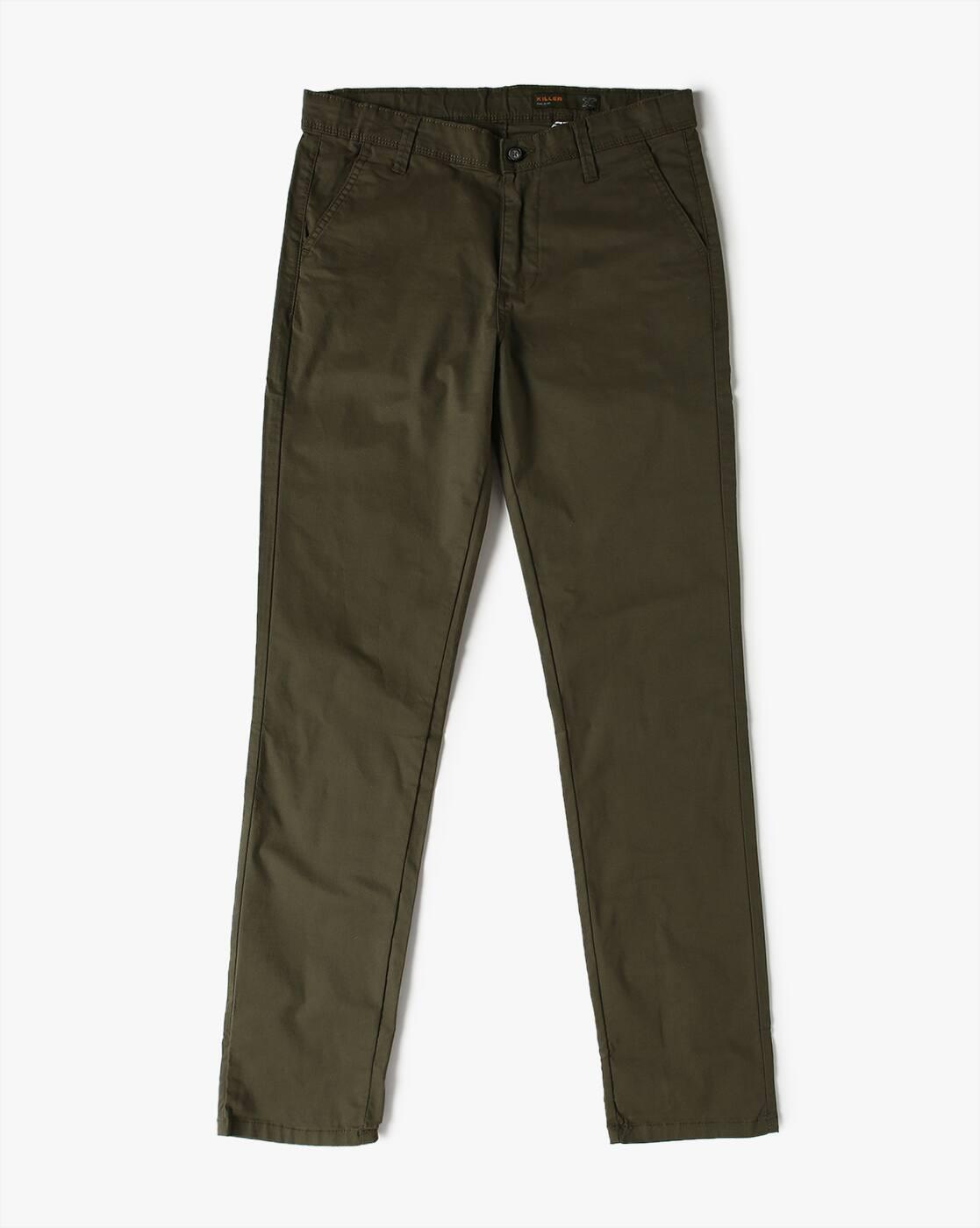 Men Slim Fit Flat-Front Trousers