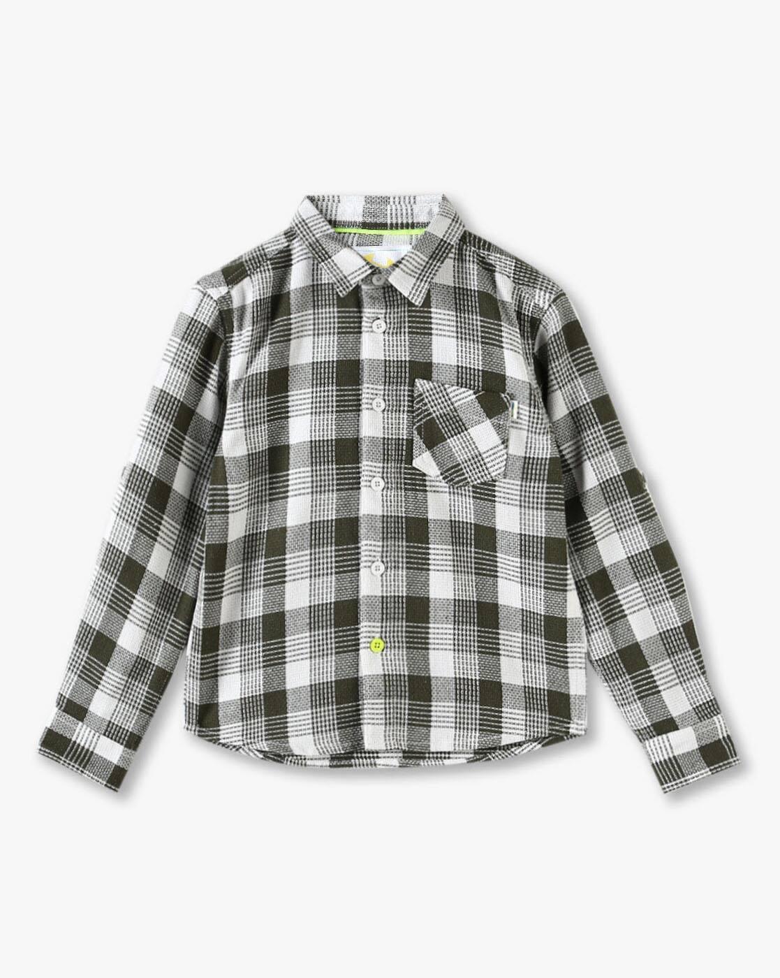 Boys Checked Relaxed Fit Shirt with Patch Pocket