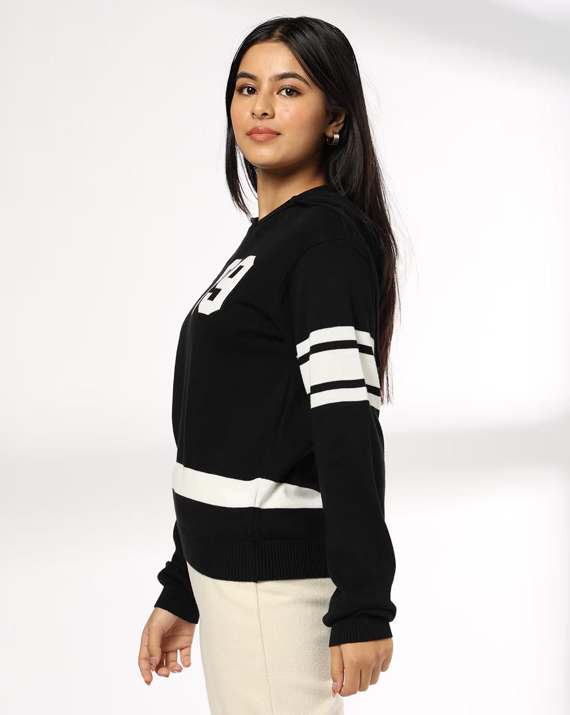 Women Numeric Print Regular Fit Hoodie