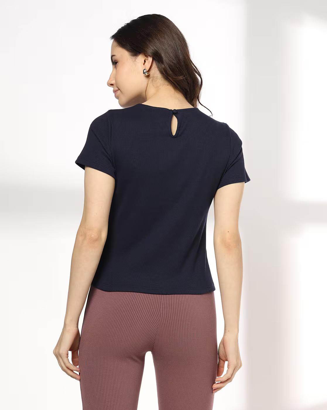 Women Ribbed Regular Fit Round-Neck T-Shirt