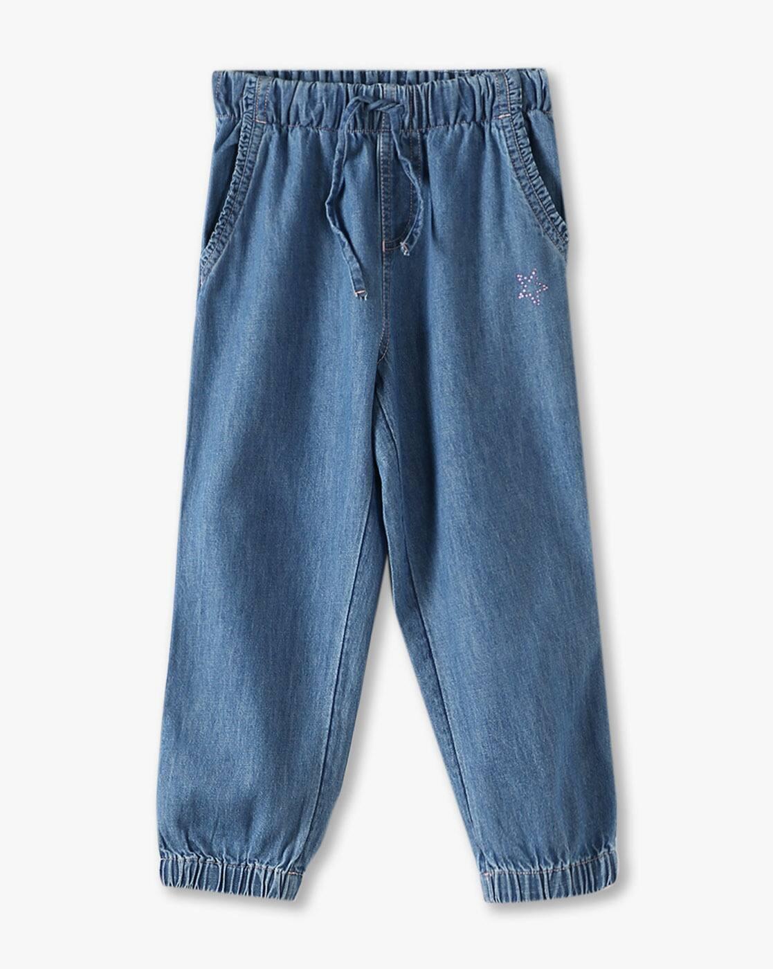Girls Cotton Jogger-Style Jeans