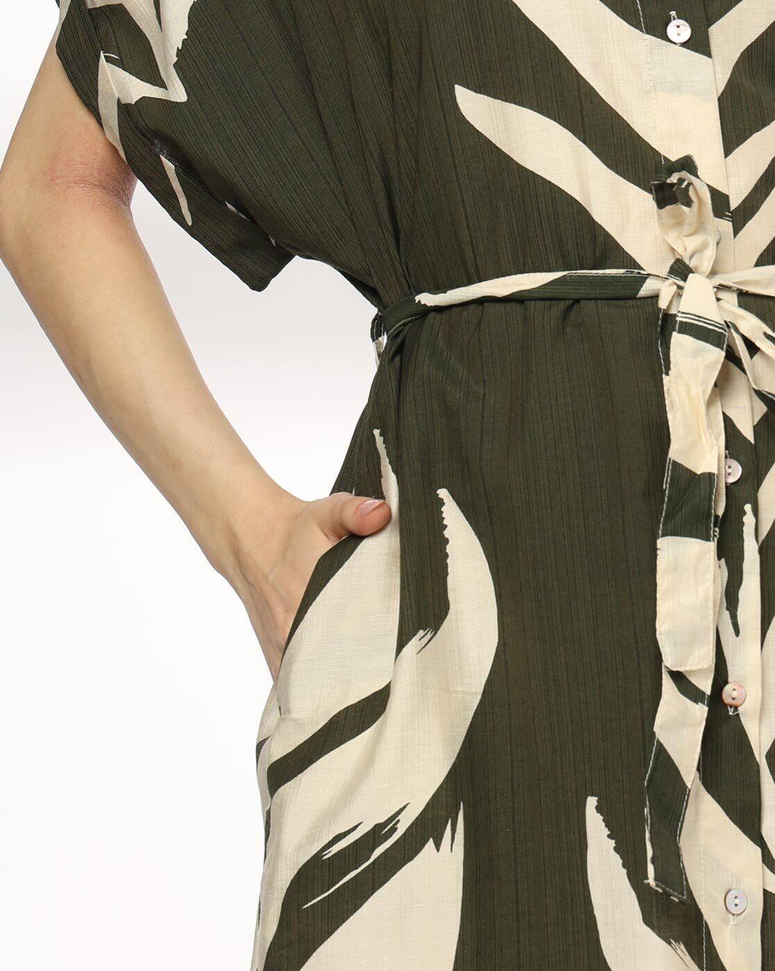 Women Leaf Print Shirt Dress