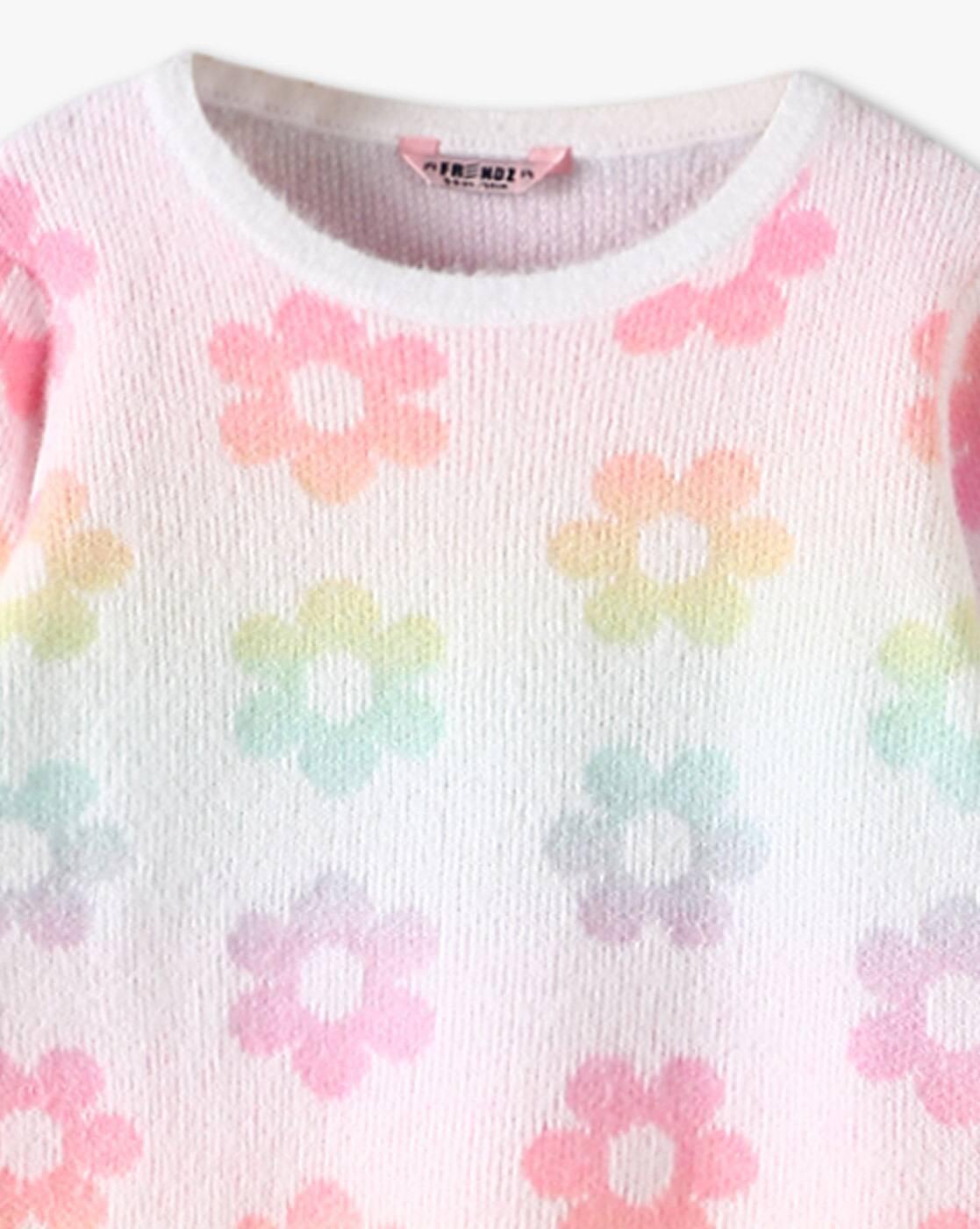 Girls Floral Print Regular Fit Sweater