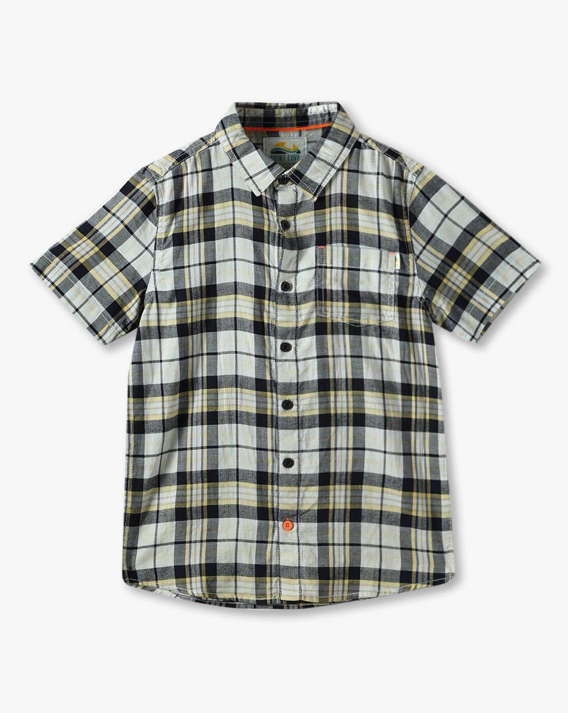 Boys Checked Relaxed Fit Shirt with Patch Pocket