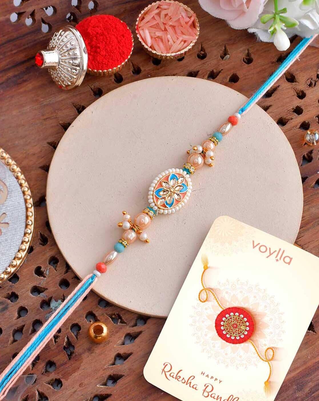 Men Stone-Studded Tie-Up Rakhi