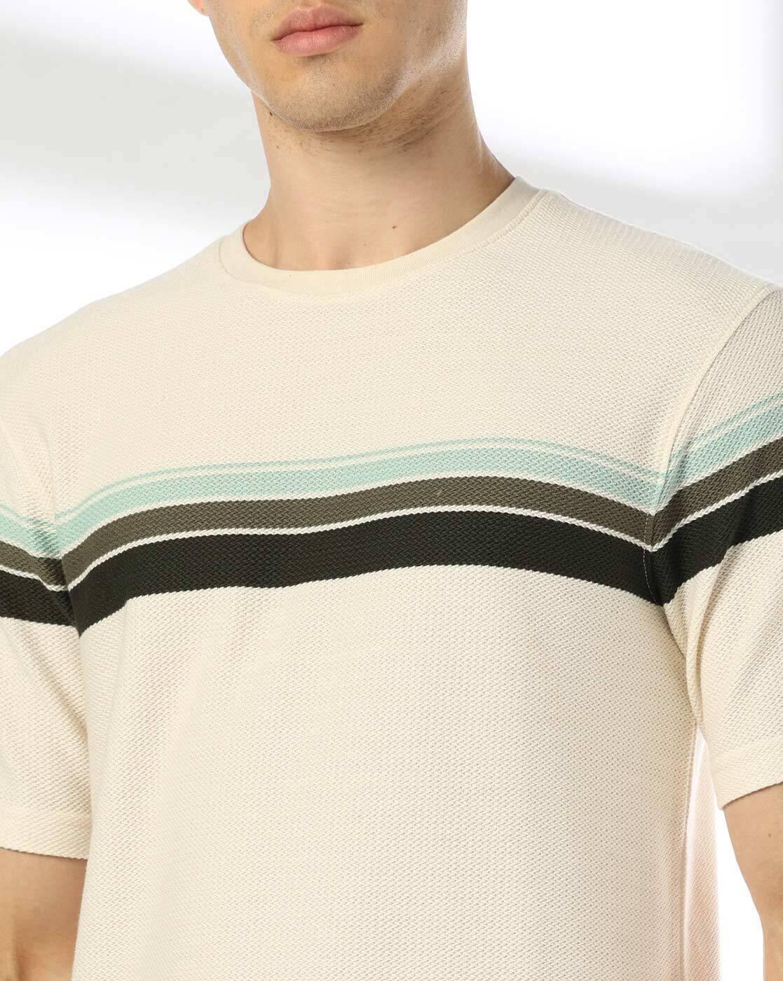 Men Striped Regular Fit Crew-Neck T-Shirt