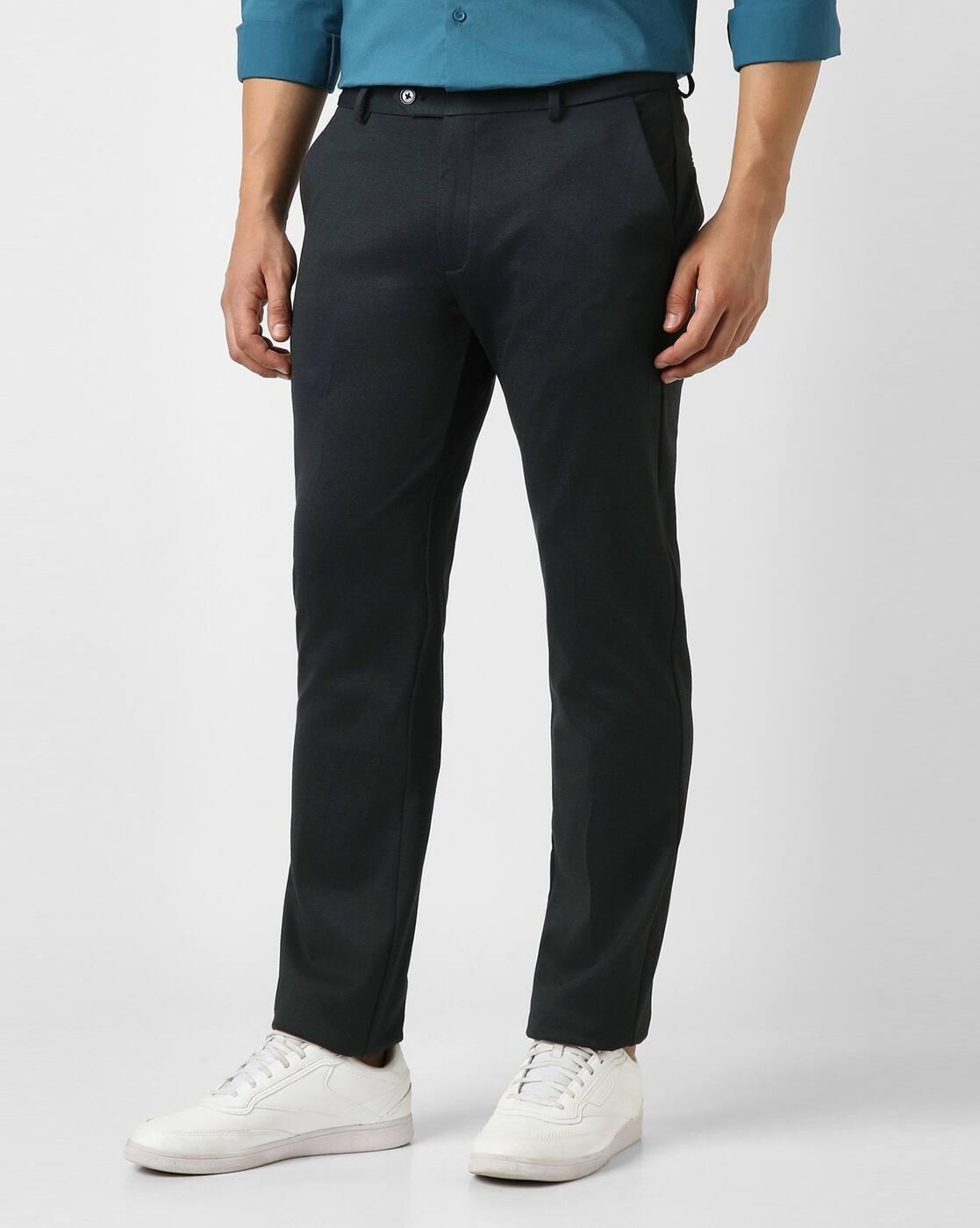 Men Slim Fit Flat-Front Trousers