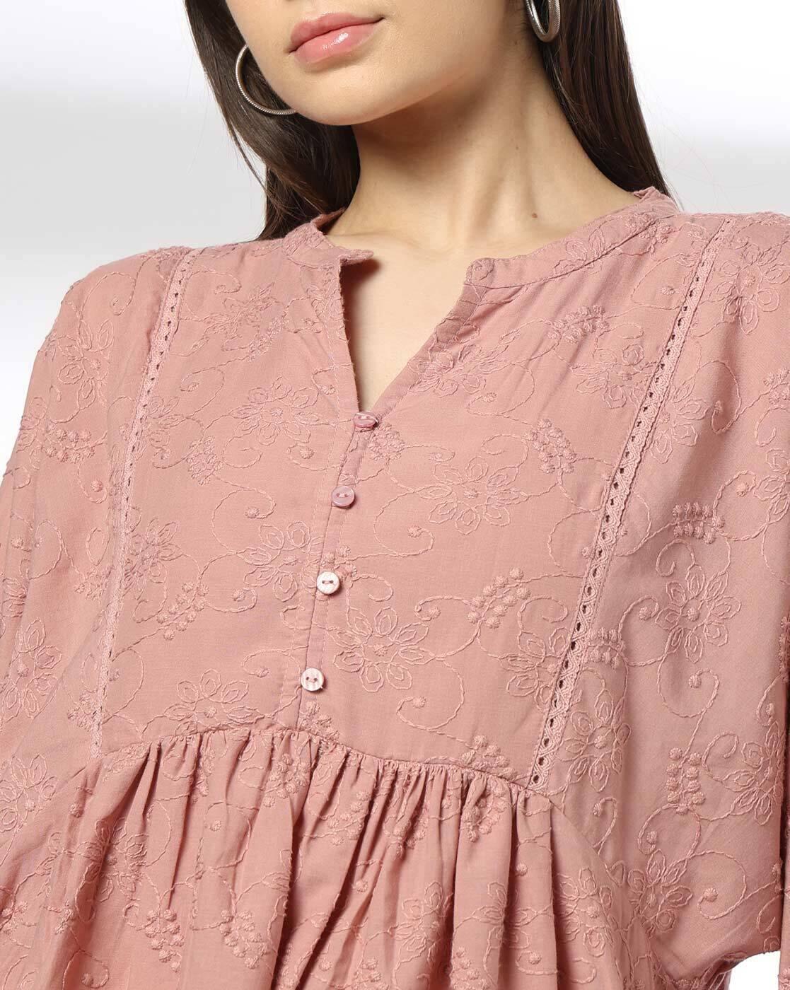 Women Y-Notch Embroidered Peplum Top