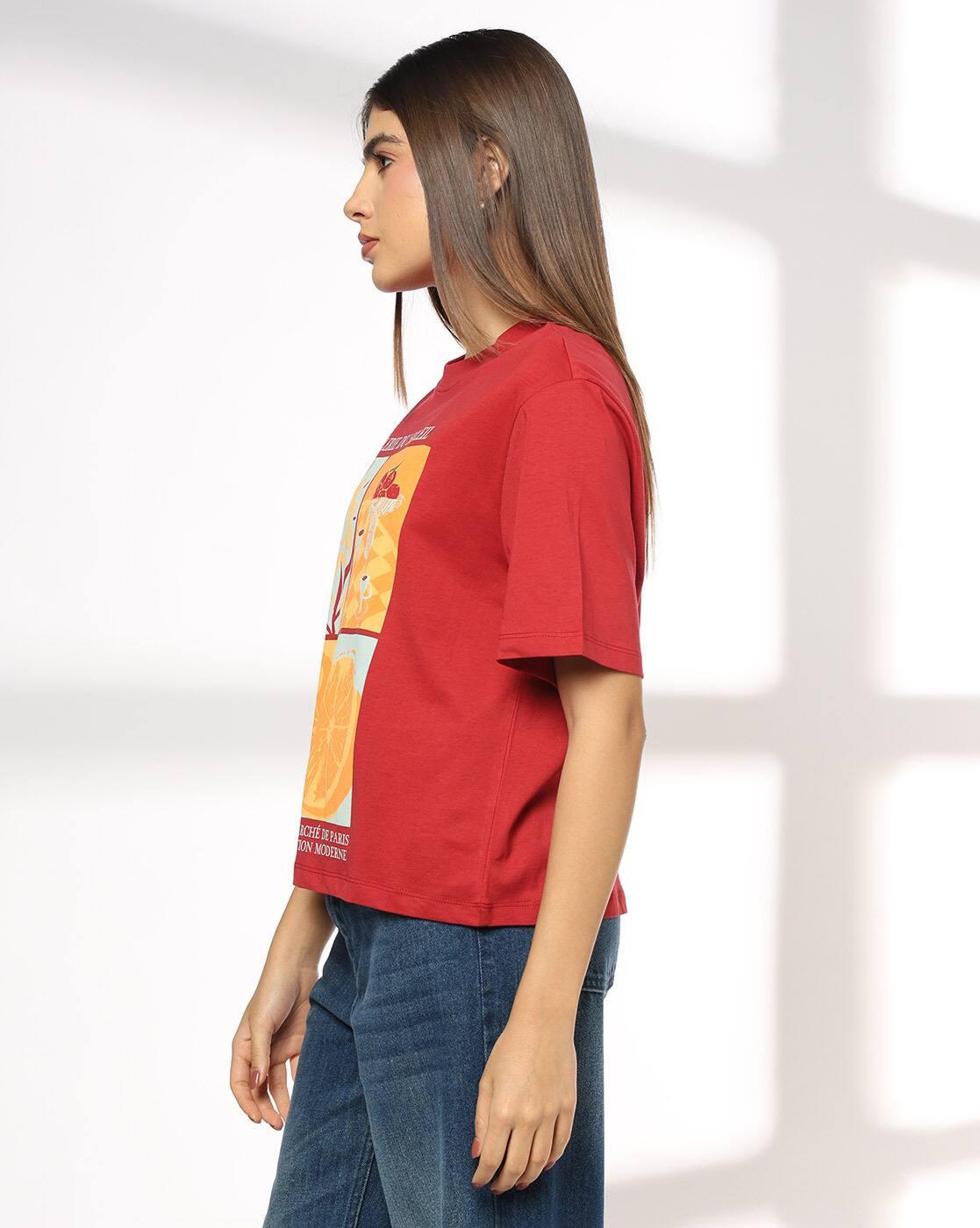 Women Galerie Print Loose Fit Crew-Neck T-Shirt