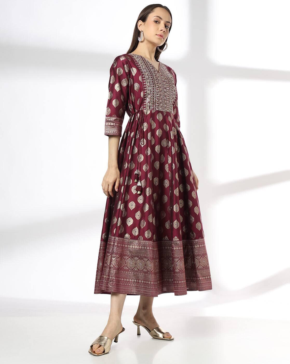 Women Embroidered Flared Midi Dress