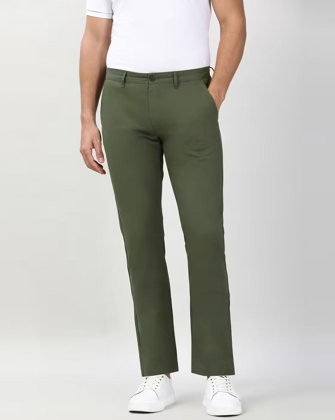Men Slim Fit Flat-Front Trousers