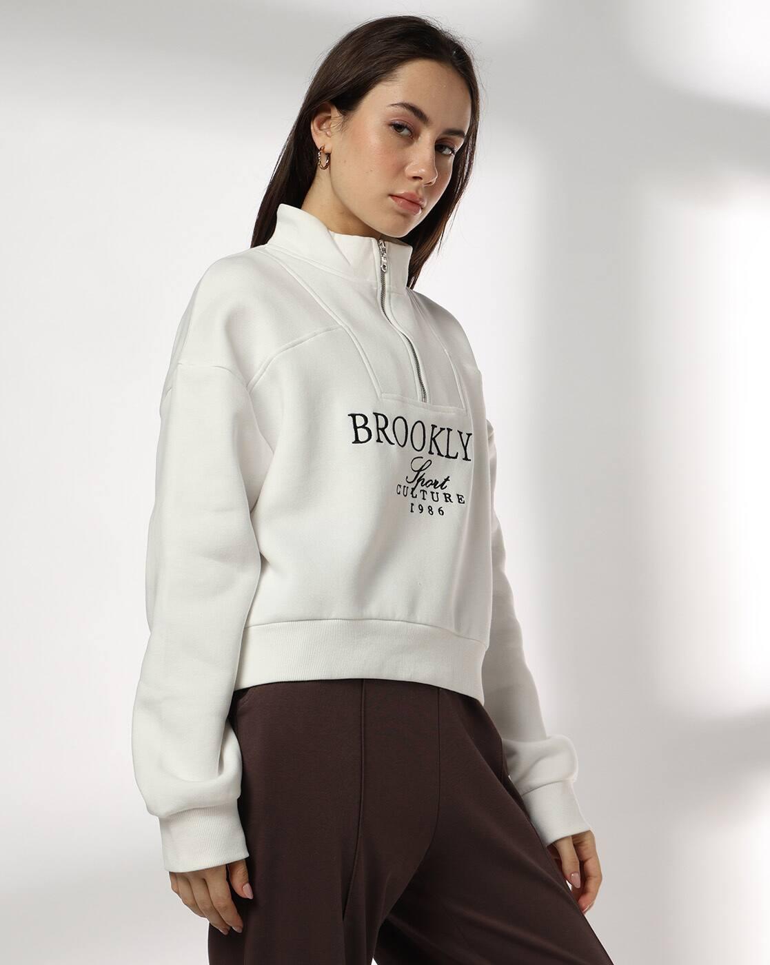 Women Typographic Print Regular Fit Half-Zip Sweatshirt