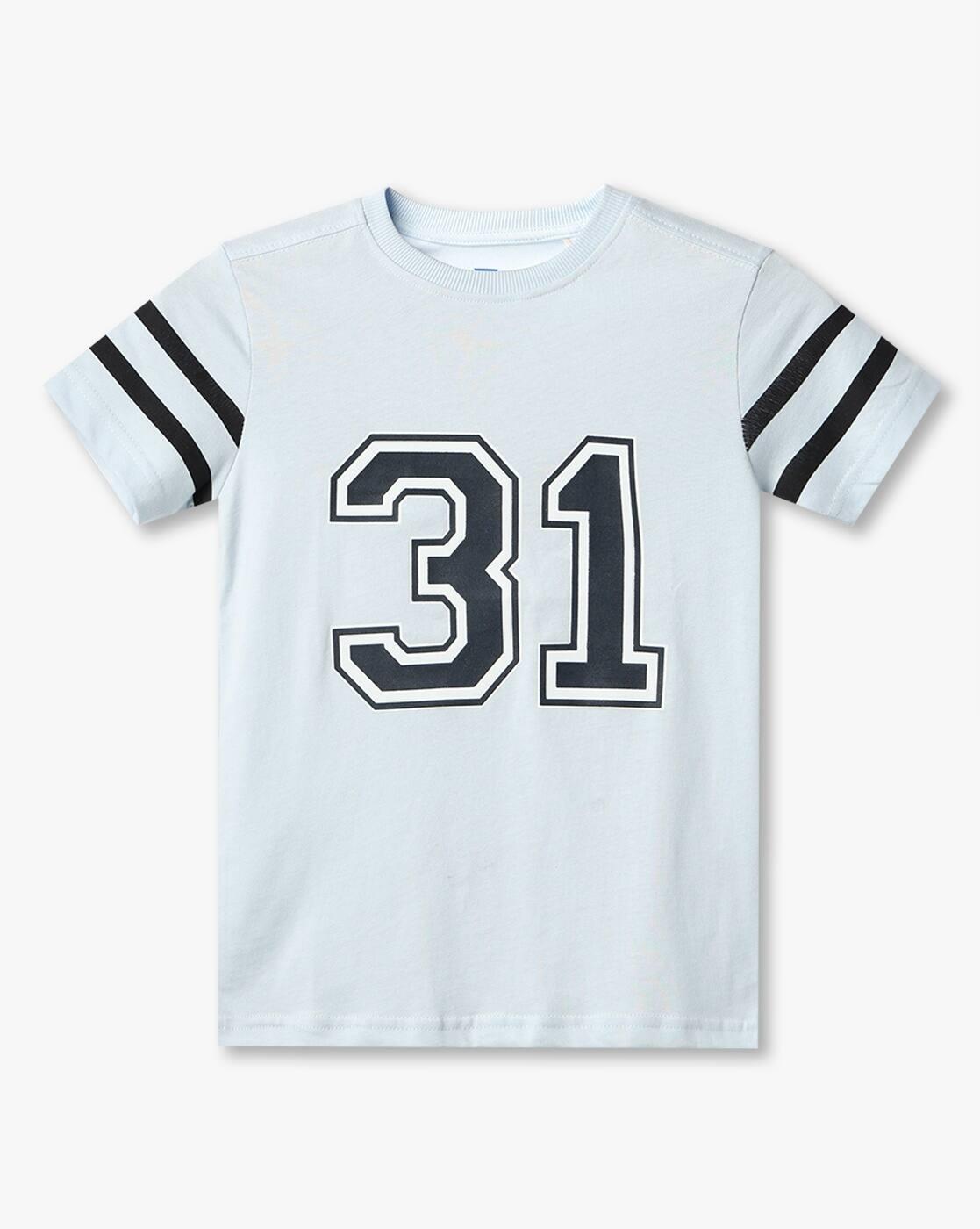 Men Numeric Print Relaxed Fit Round-Neck T-Shirt