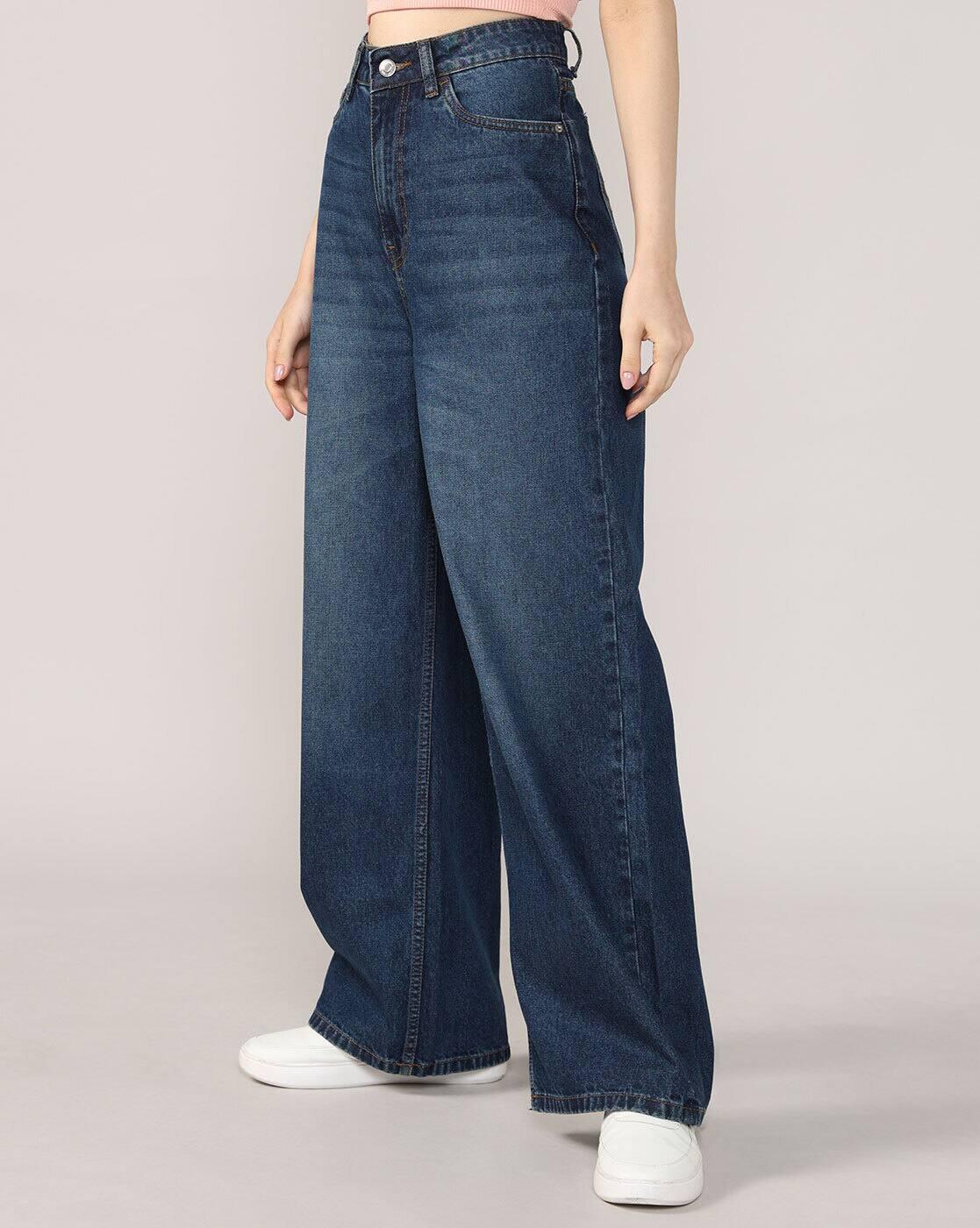 Women Lightly Washed High-Rise Wide-Leg Jeans