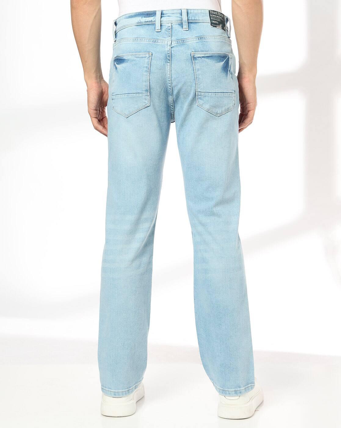 Men Heavily Washed Straight Jeans