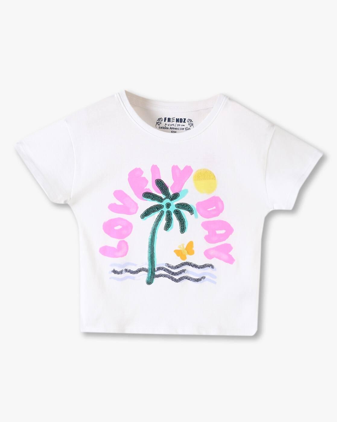 Girls Graphic Print Crop Fit T-Shirt