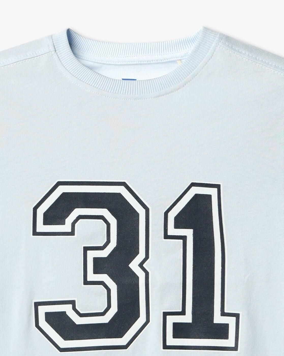 Men Numeric Print Relaxed Fit Round-Neck T-Shirt