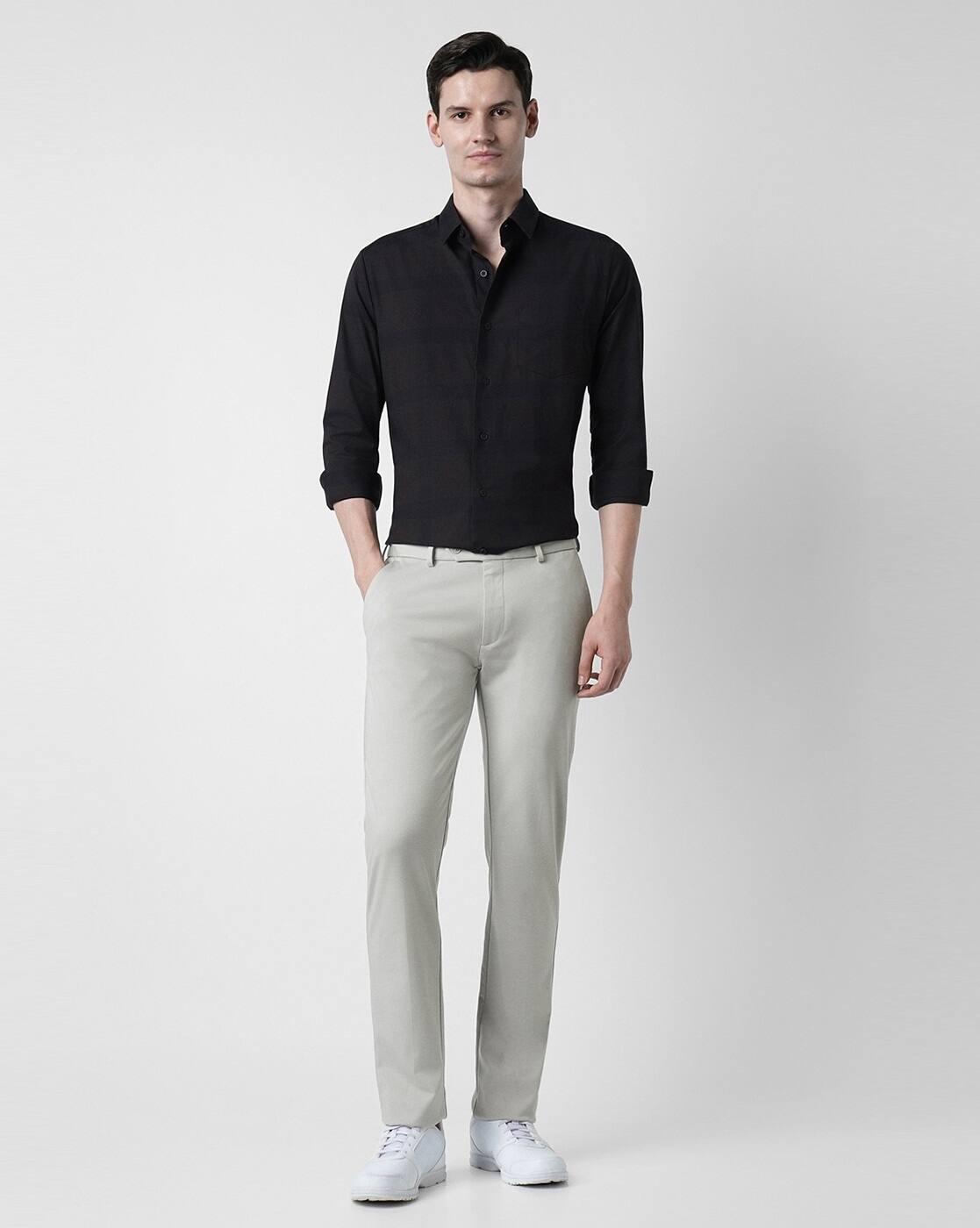 Men Slim Fit Flat-Front Trousers