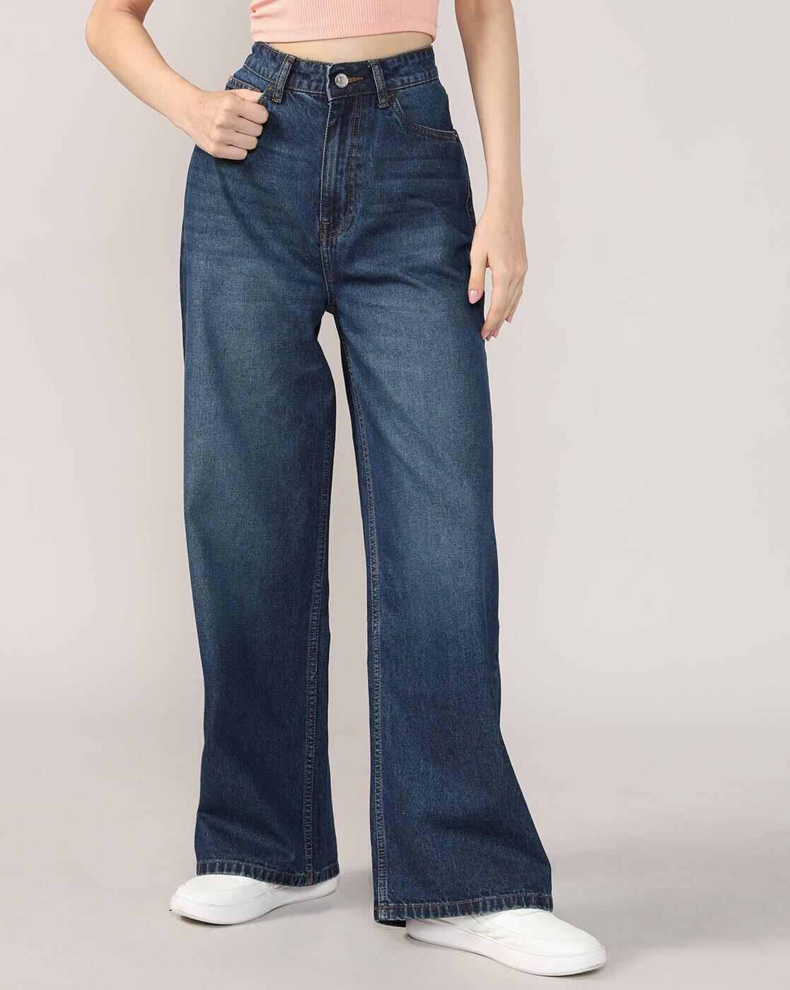 Women Lightly Washed High-Rise Wide-Leg Jeans