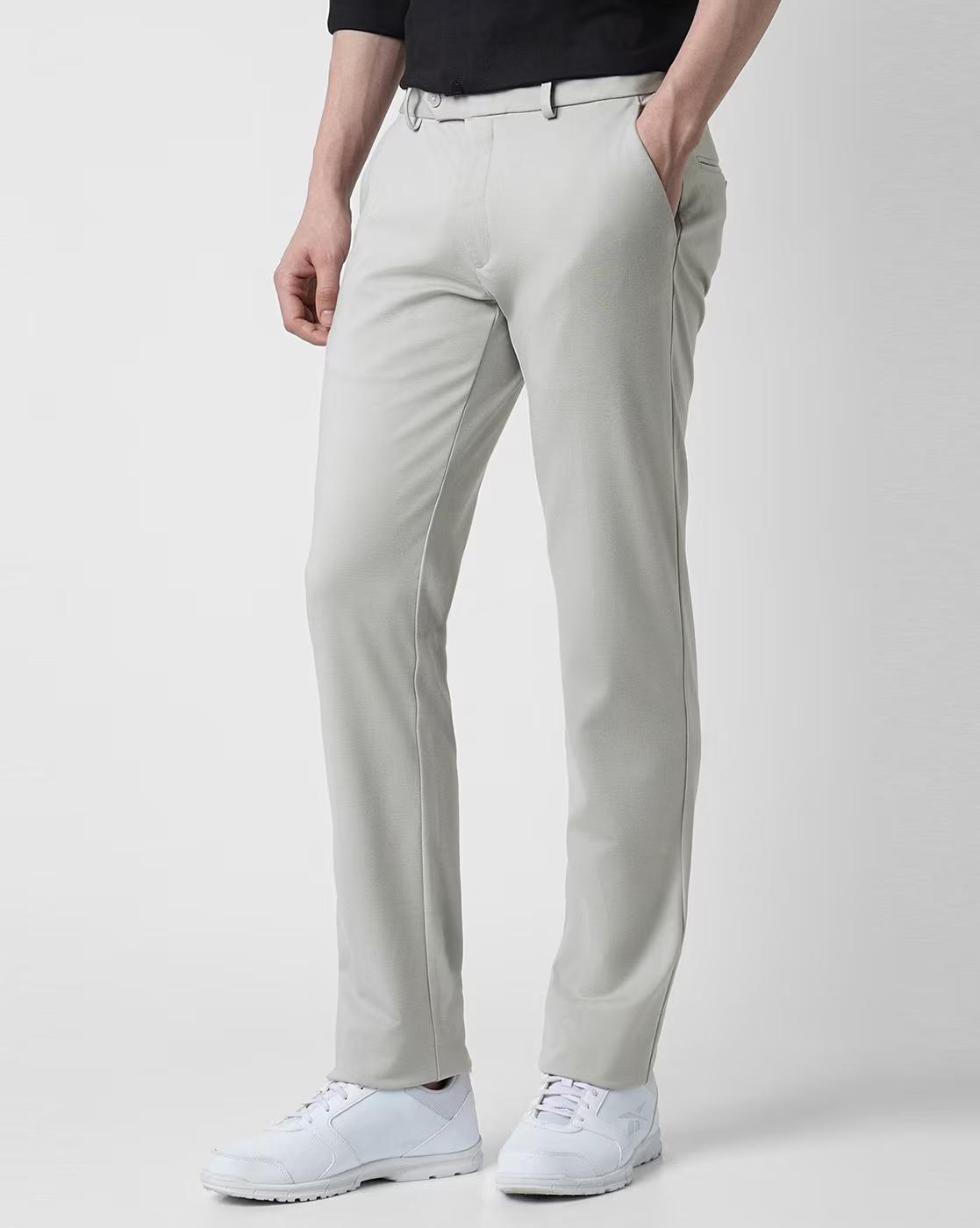 Men Slim Fit Flat-Front Trousers