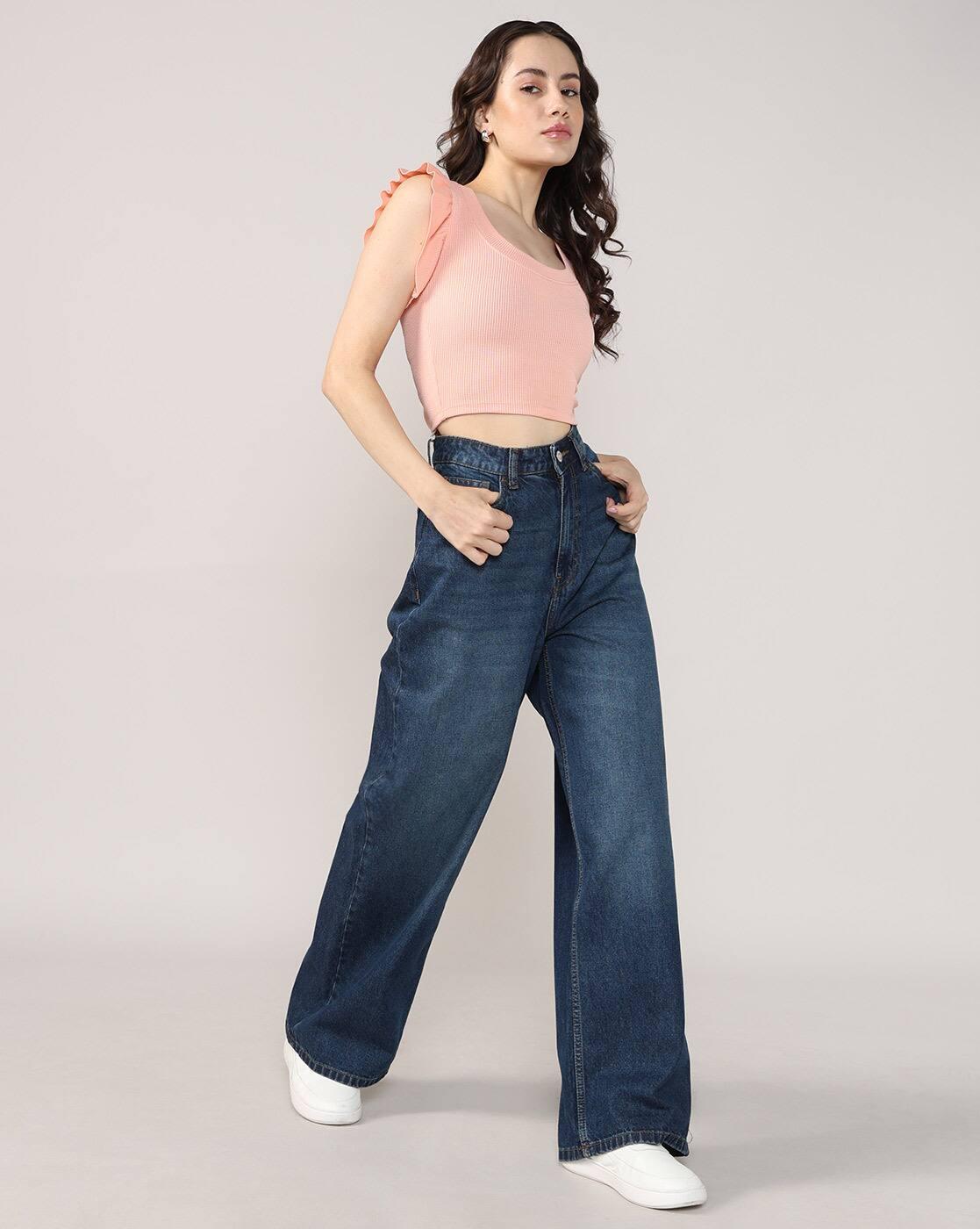 Women Lightly Washed High-Rise Wide-Leg Jeans