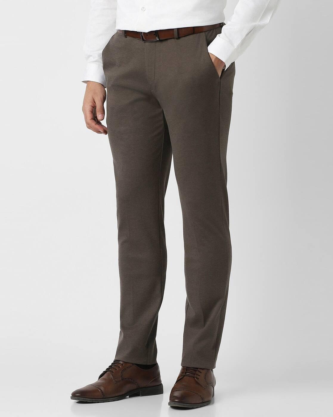 Men Slim Fit Flat-Front Trousers
