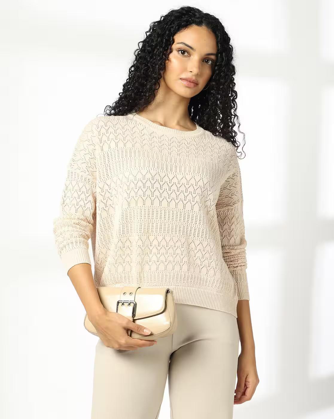 Women Drop Shoulder Flat Knit Sweater with Lurex