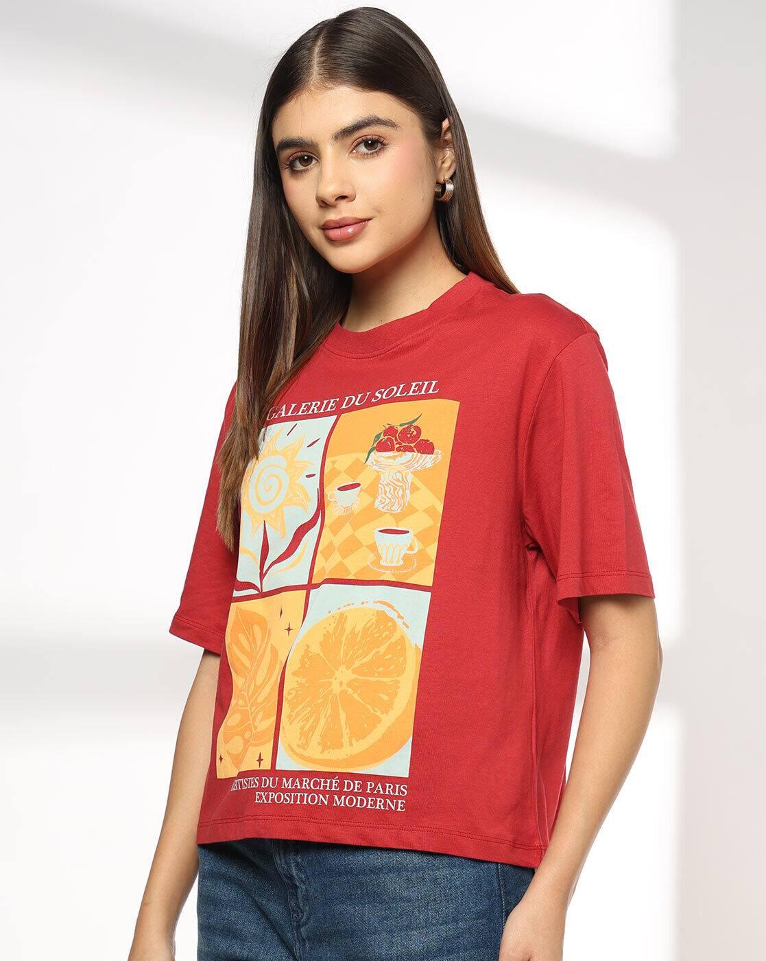 Women Galerie Print Loose Fit Crew-Neck T-Shirt
