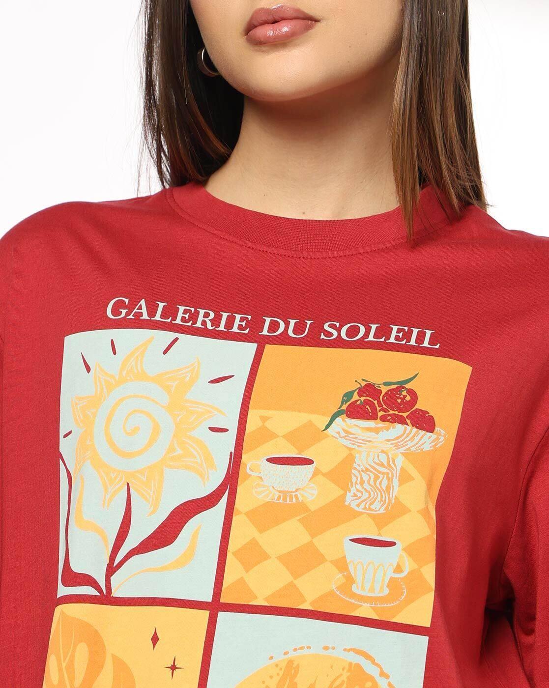 Women Galerie Print Loose Fit Crew-Neck T-Shirt