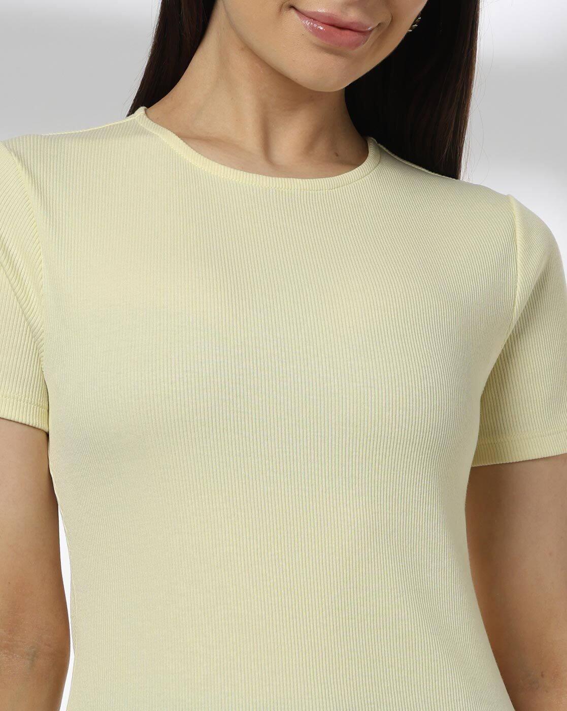 Women Ribbed Regular Fit Round-Neck T-Shirt