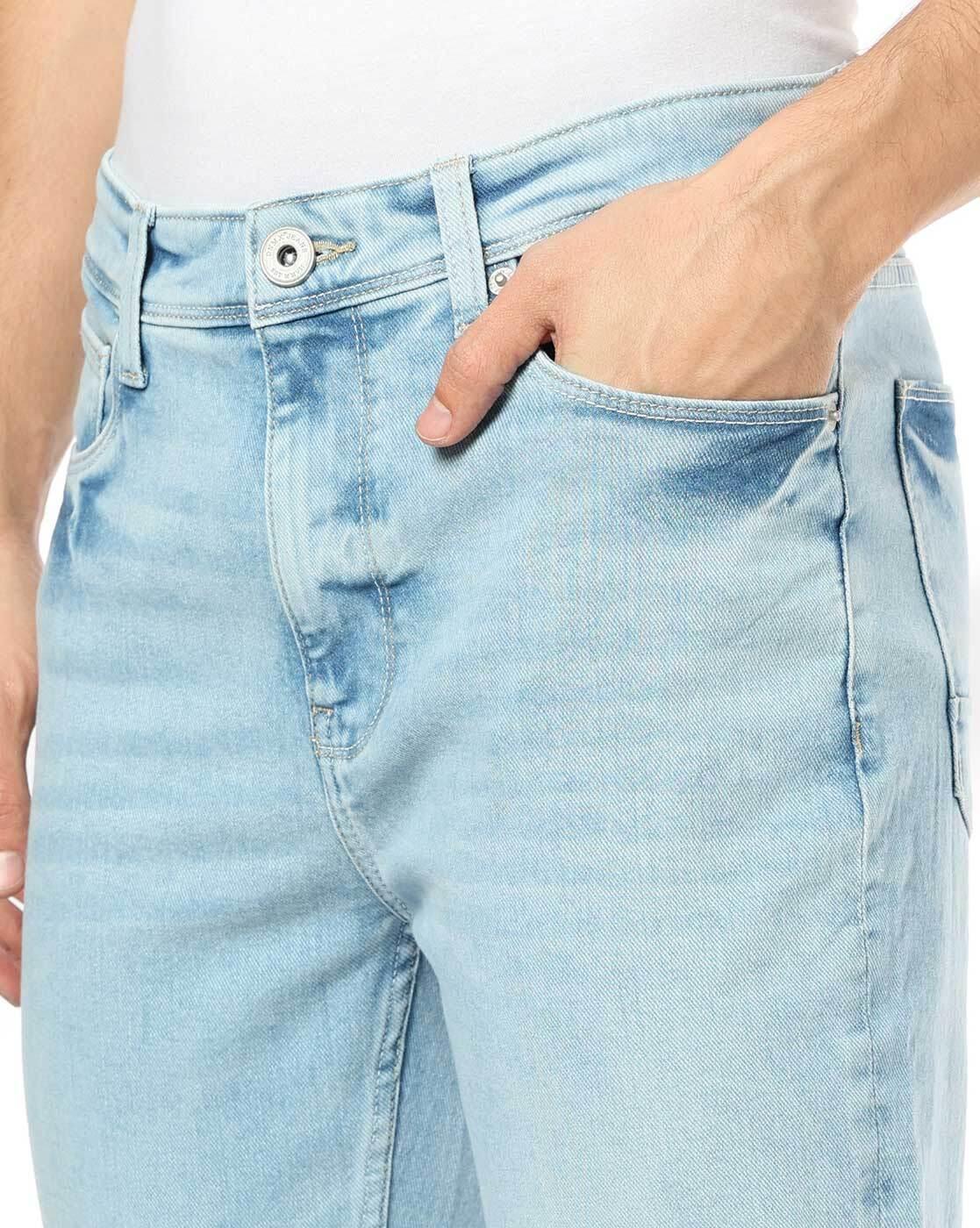 Men Heavily Washed Straight Jeans