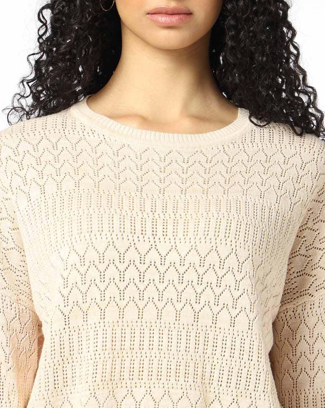 Women Drop Shoulder Flat Knit Sweater with Lurex