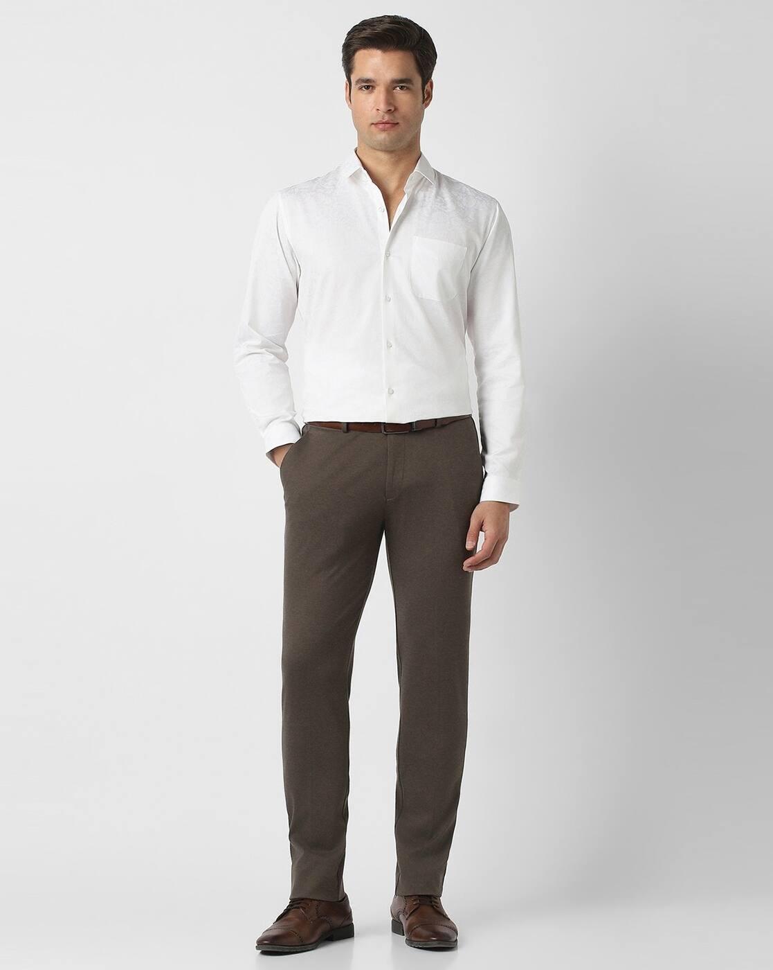 Men Slim Fit Flat-Front Trousers