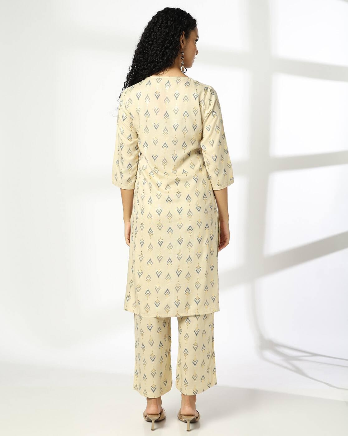 Women Ikat Print Straight Kurta & Palazzos Set