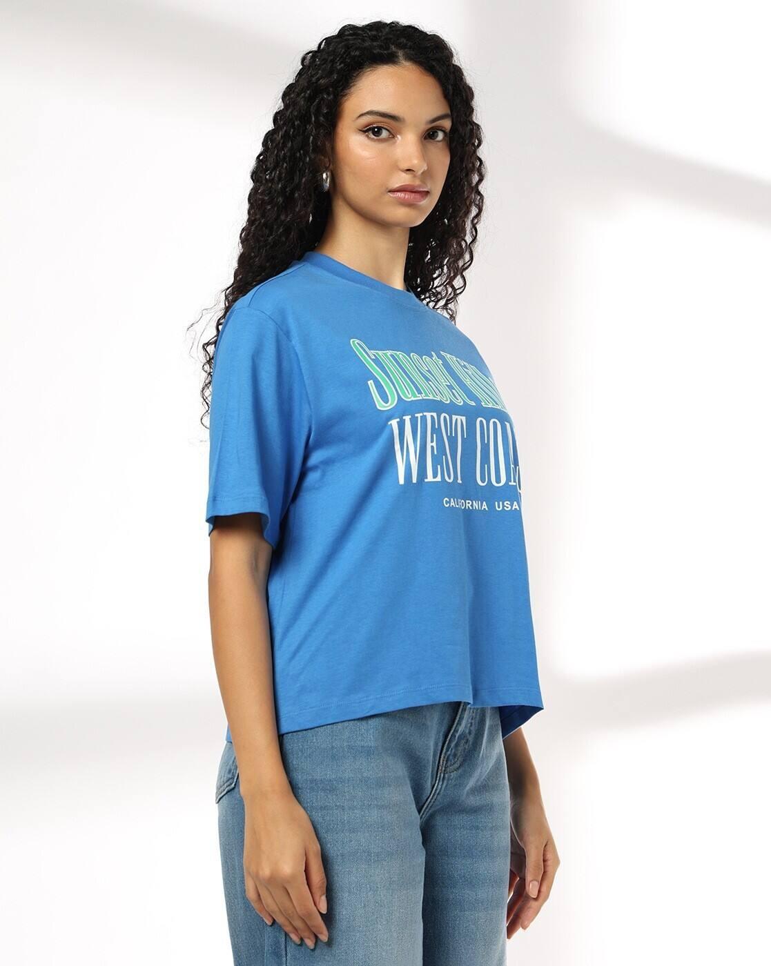 Women Typographic Print Regular Fit Crew-Neck T-Shirt