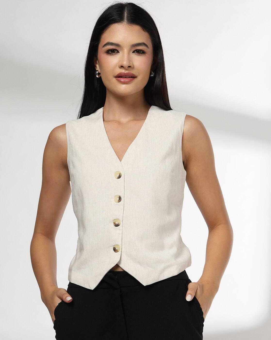 Women V-Neck Tailored Fit Waistcoat