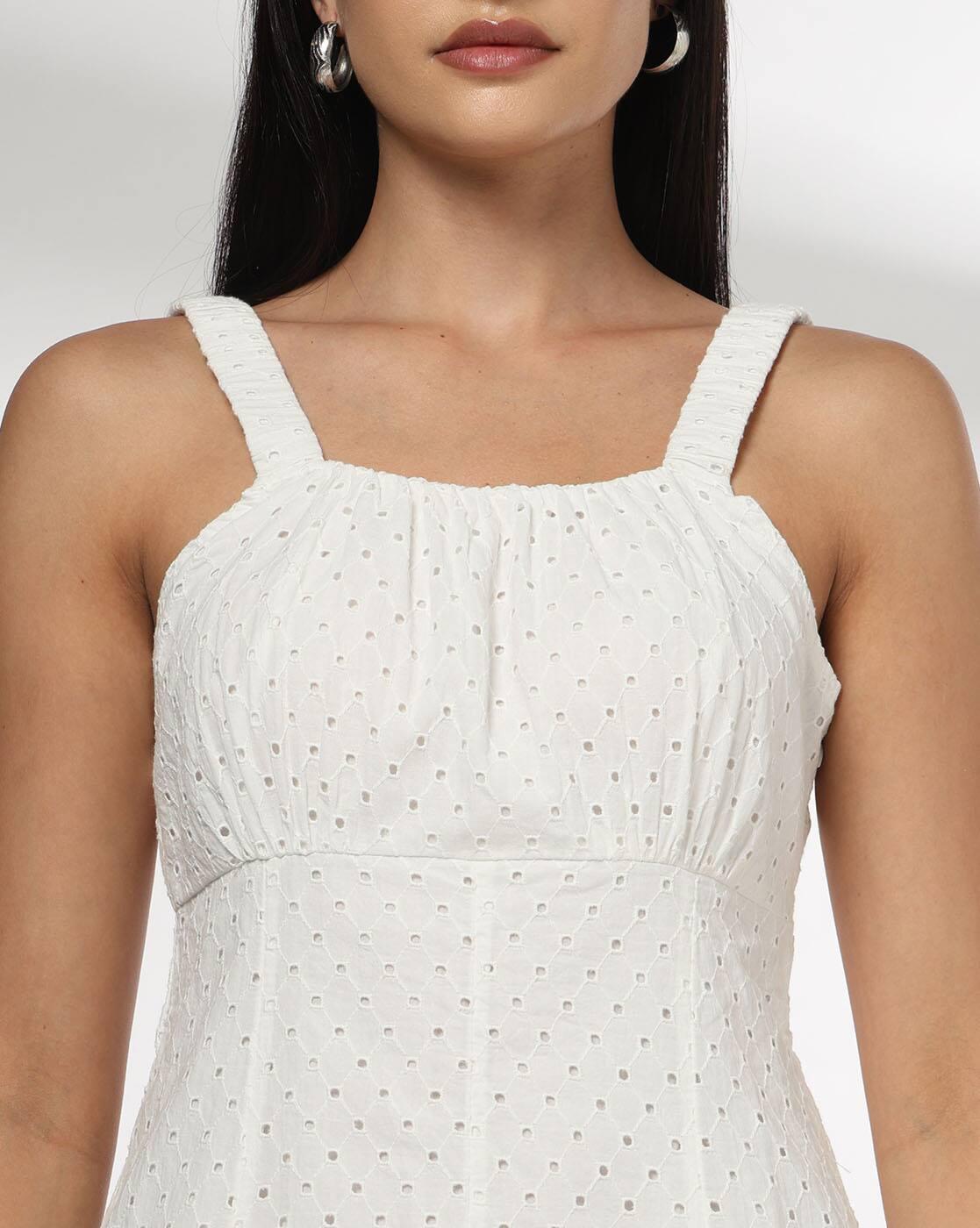 Women Schiffli A-Line Dress with Strap
