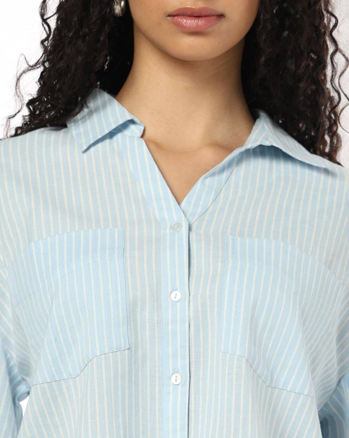 Women Striped Regular Fit Shirt with Patch Pockets