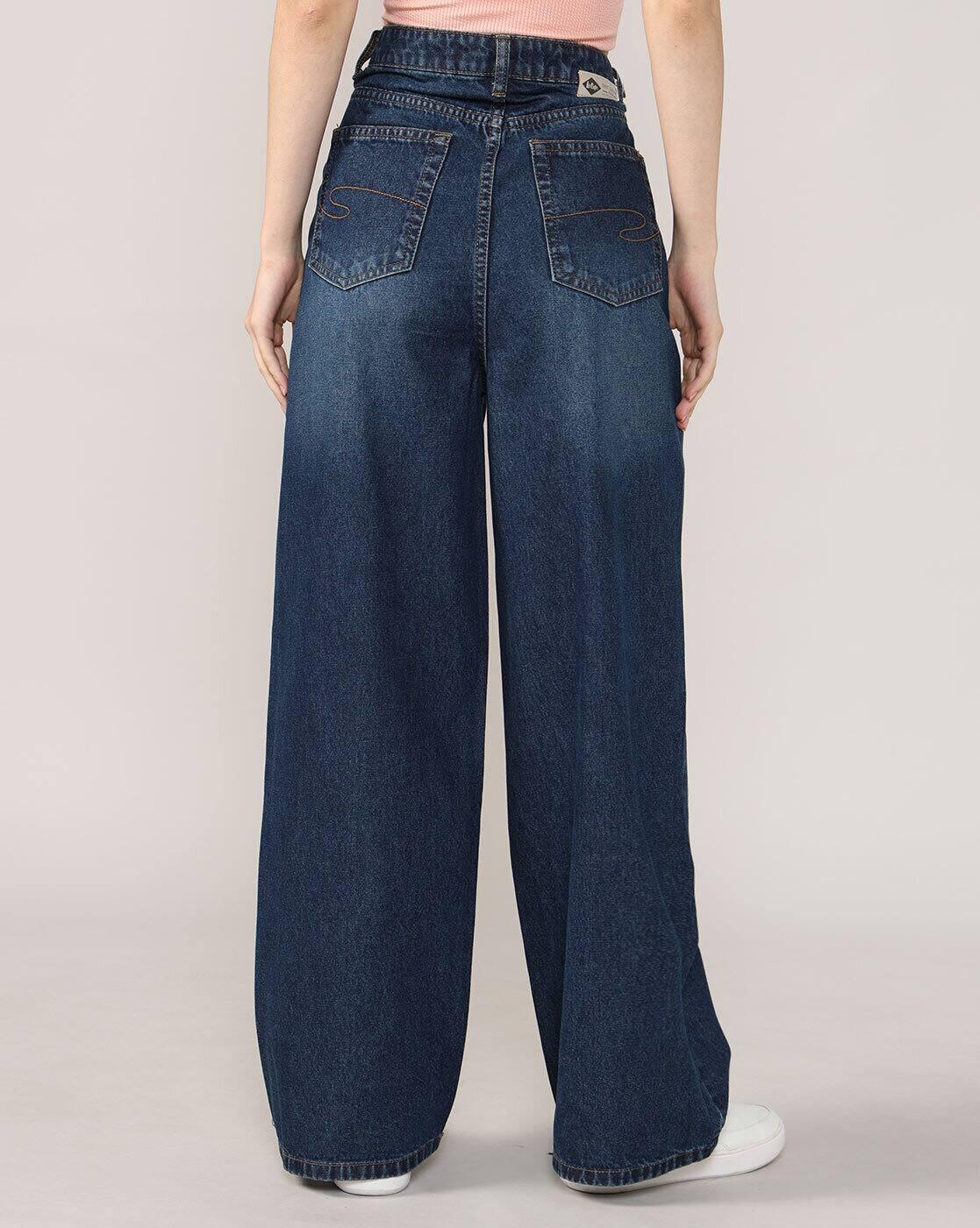 Women Lightly Washed High-Rise Wide-Leg Jeans