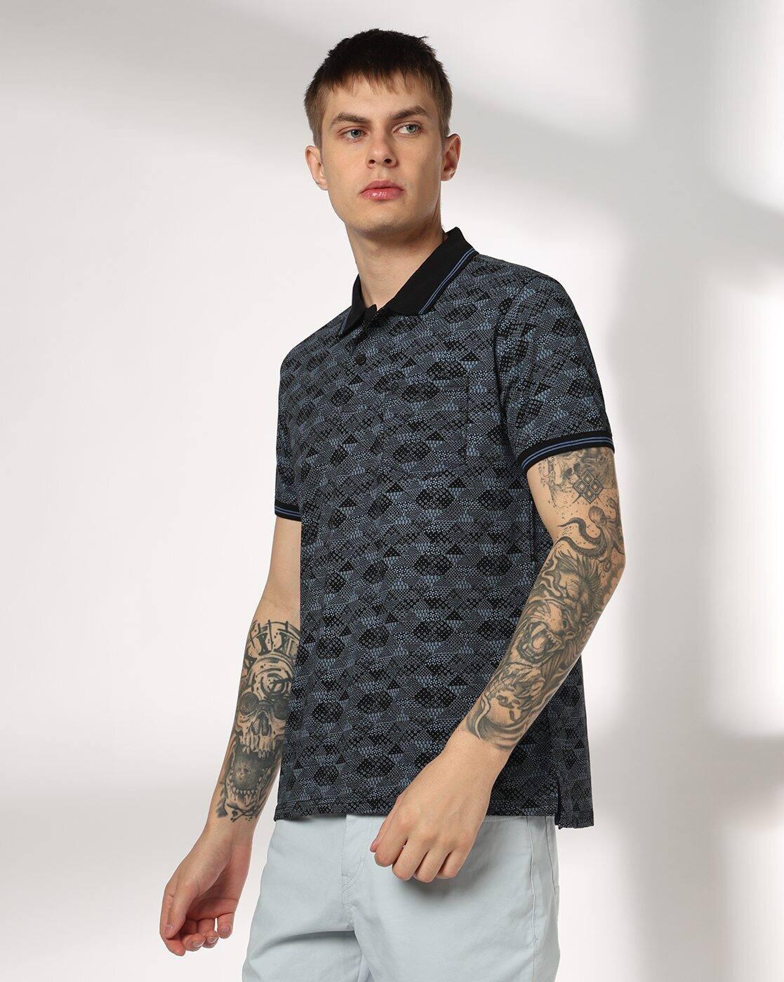 Men Geometric Print Slim Fit Polo T-Shirt