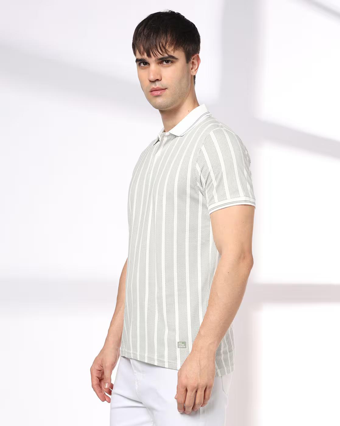 Men Striped Slim Fit Polo T-Shirt